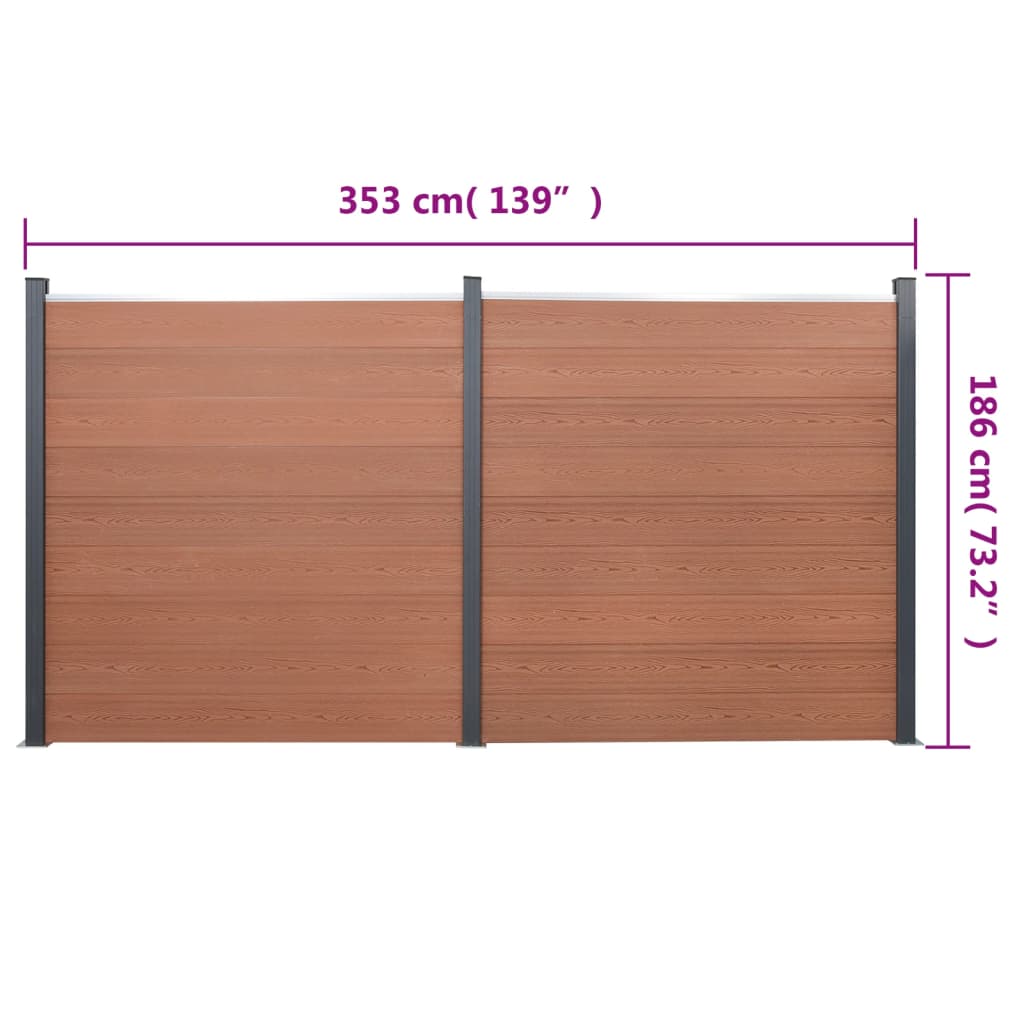 Gjerdepanelsett brun 353x186 cm WPC