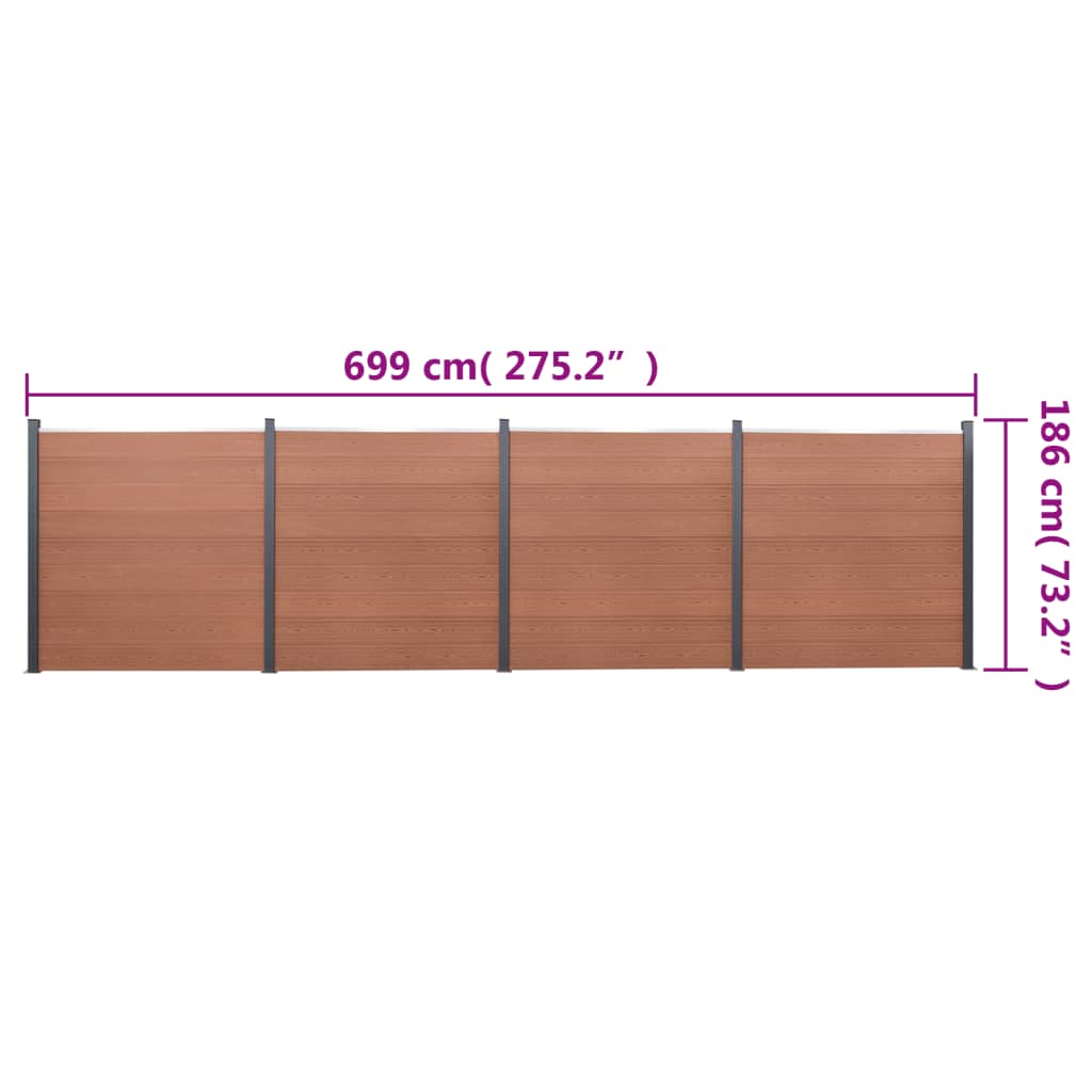 Gjerdepanelsett brun 699x186 cm WPC