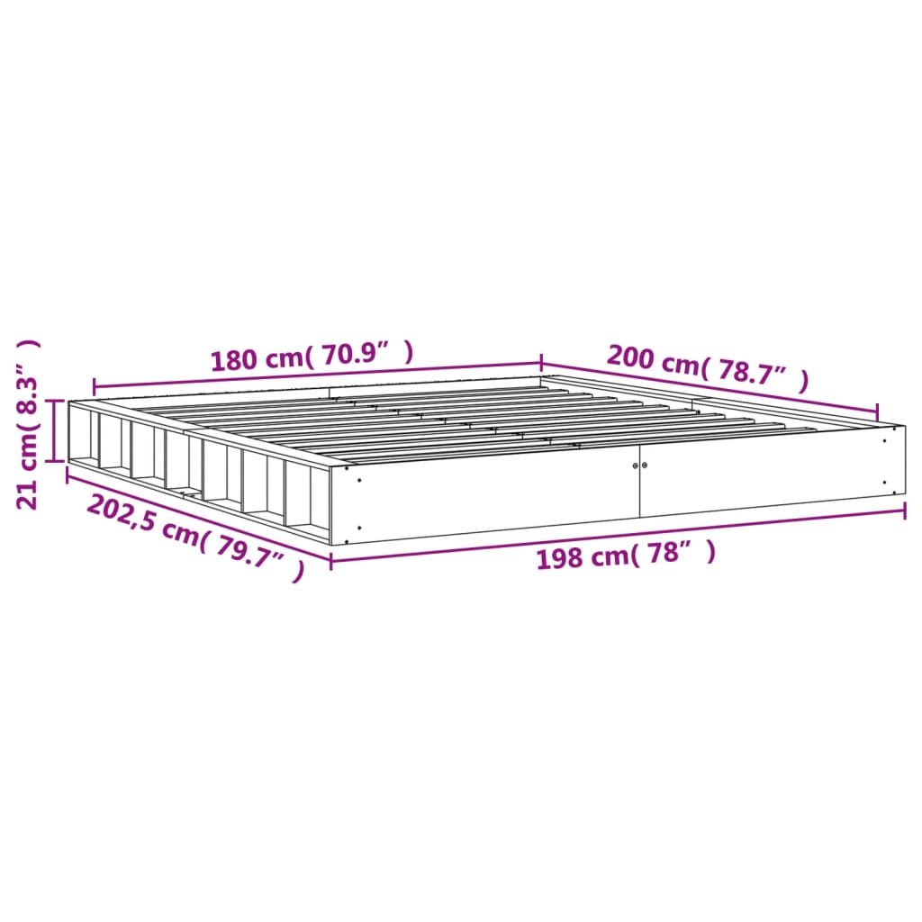 Sengeramme uten madrass voksbrun 180x200 cm heltre furu