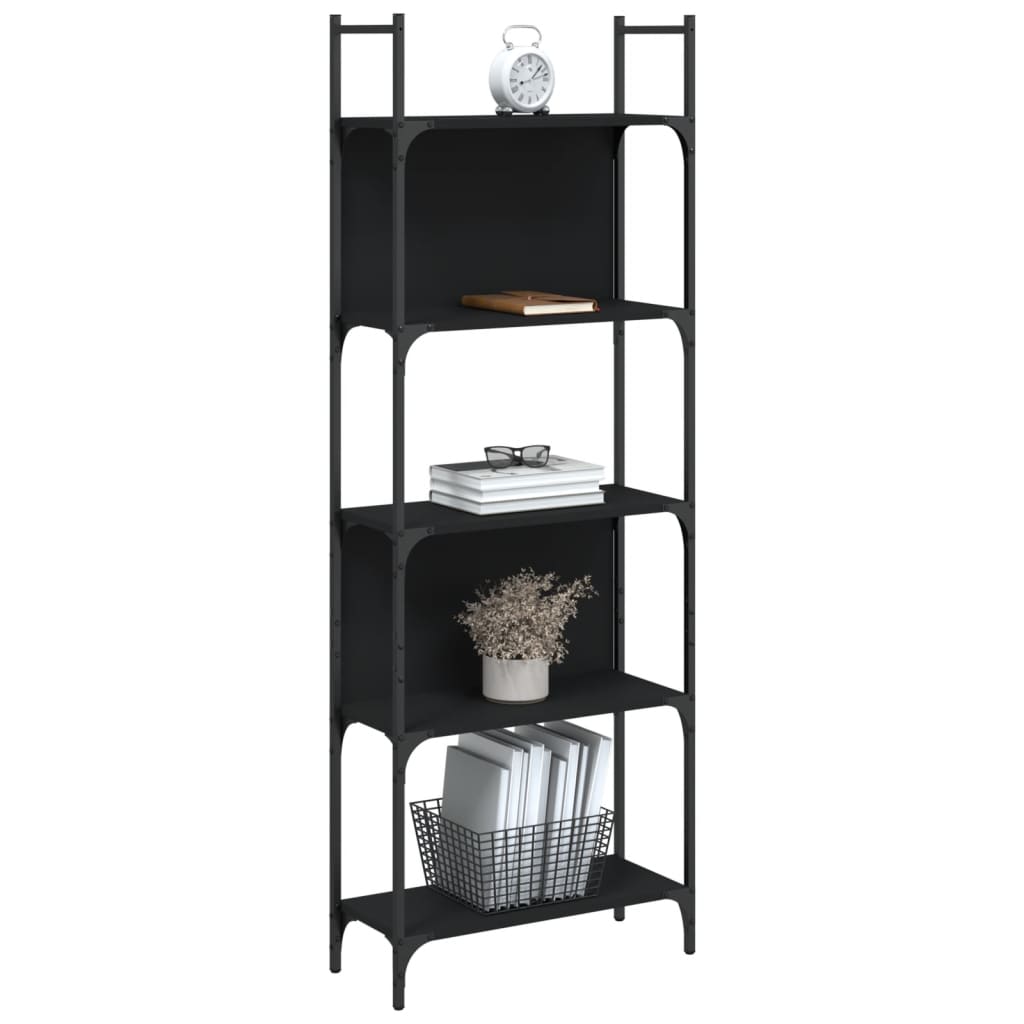 Bokhylle 5 etasjer svart 60,5x24x166,5 cm konstruert tre