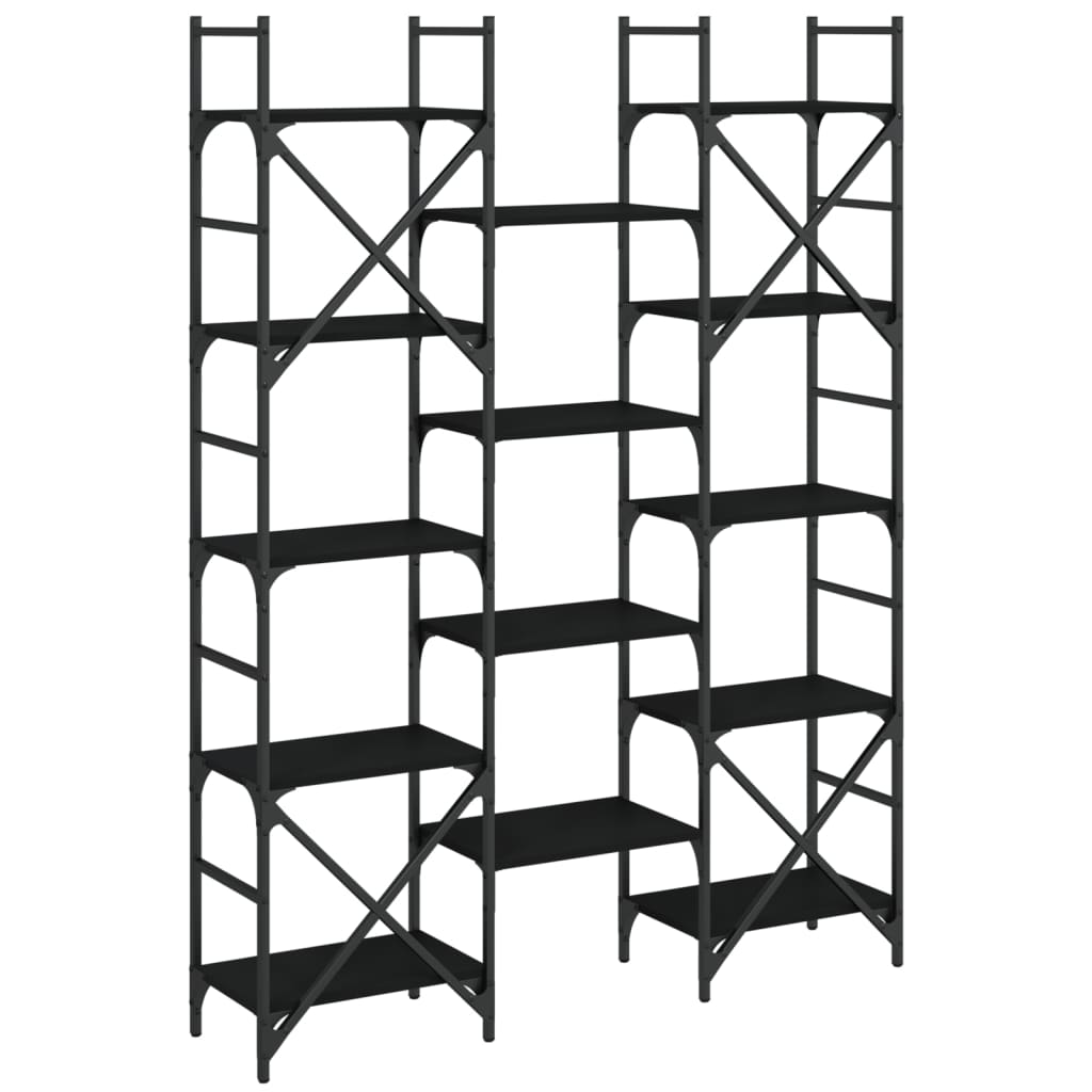 Bokhylle svart 127,5x28,5x172,5 cm konstruert tre
