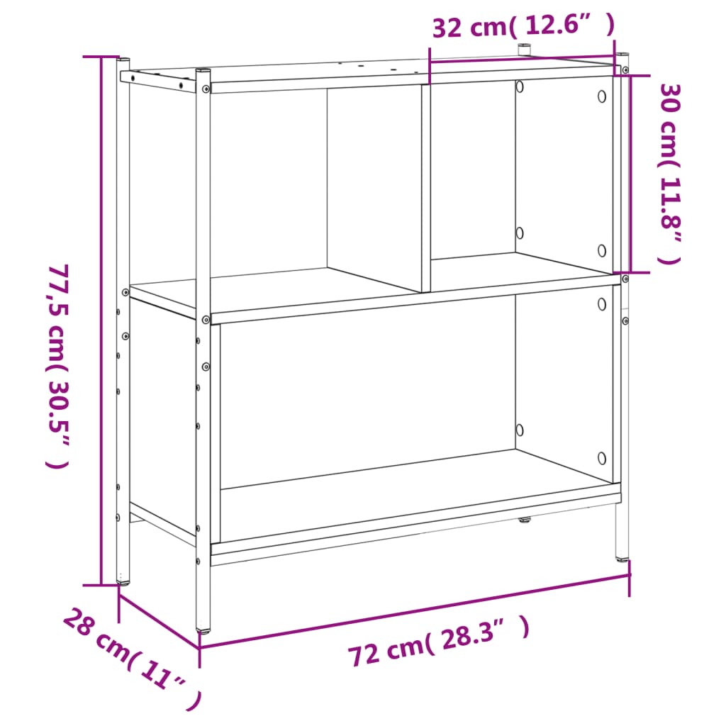 Bokhylle svart 72x28x77,5 cm konstruert tre