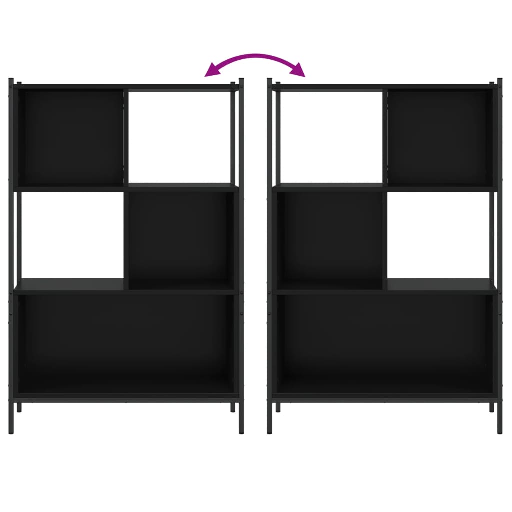Bokhylle svart 72x28x109 cm konstruert tre