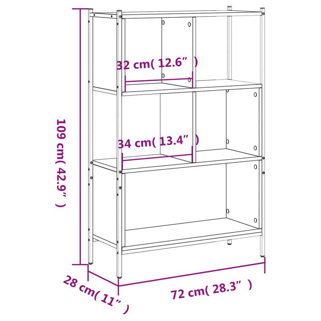 Bokhylle brun eik 72x28x109 cm konstruert tre