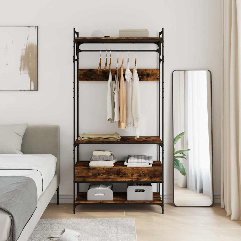 Garderobe med skuffer røkt eik 89x39x184,5 cm konstruert tre