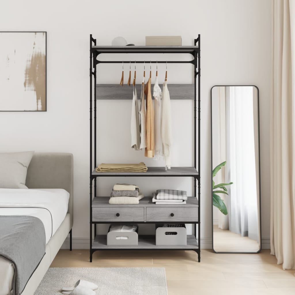 Garderobe med skuffer grå sonoma 89x39x184,5 cm konstruert tre