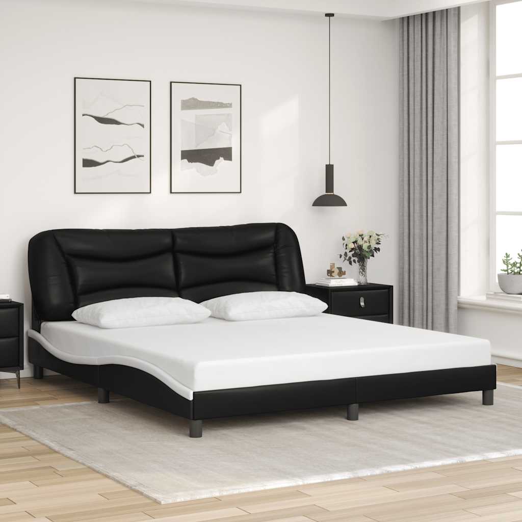 Sengeramme uten madrass Hvar svart og hvit 180x200 cm kunstlær