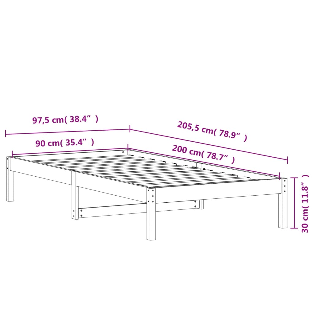 Seng med madrass voksbrun 90x200 cm heltre furu