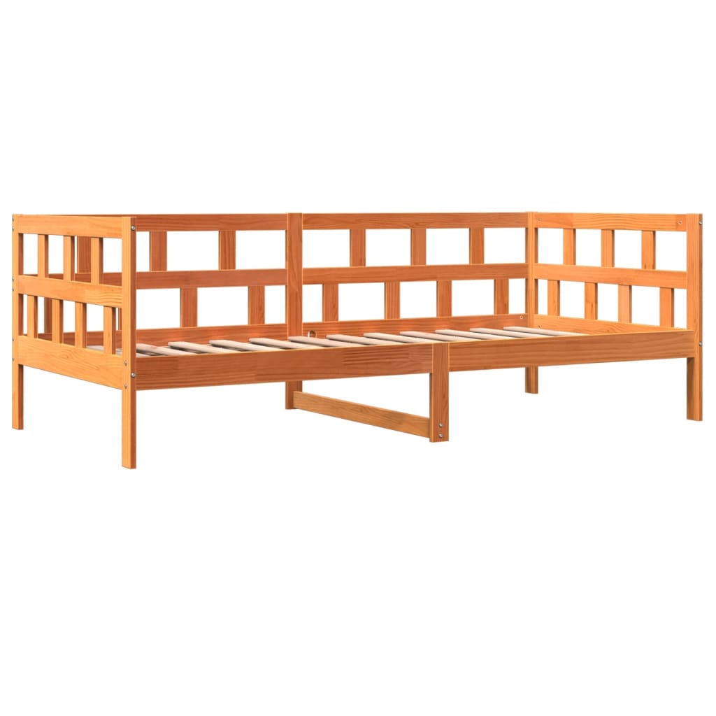 Seng med madrass voksbrun 90x200 cm heltre furu