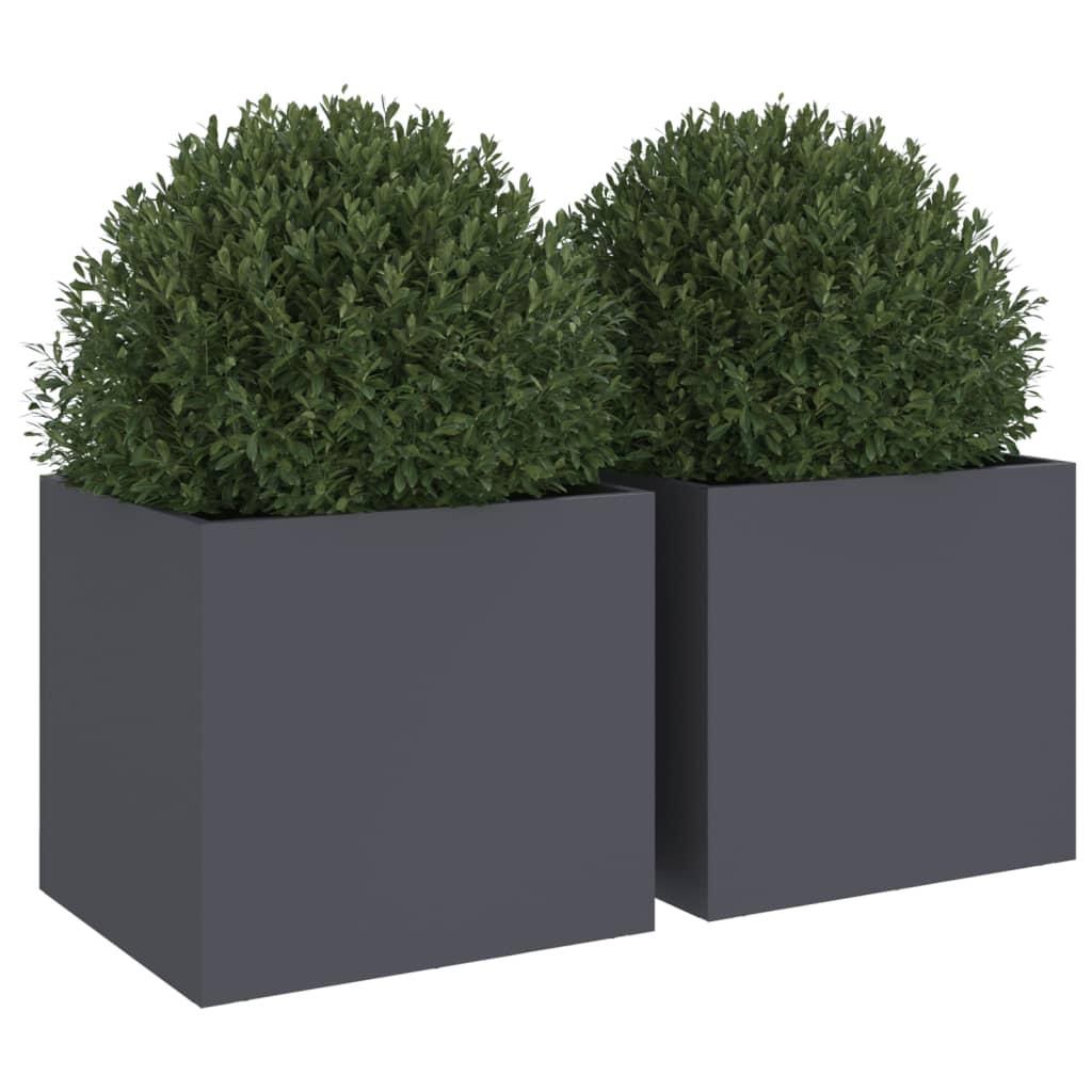 Plantekasser 2 stk antrasitt 32x30x29 cm stål