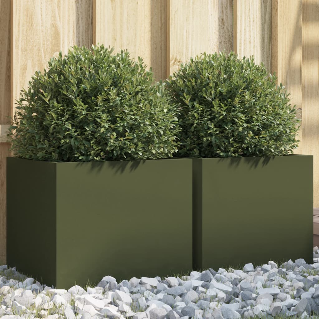 Plantekasser 2 stk olivengrønn 32x30x29 cm stål