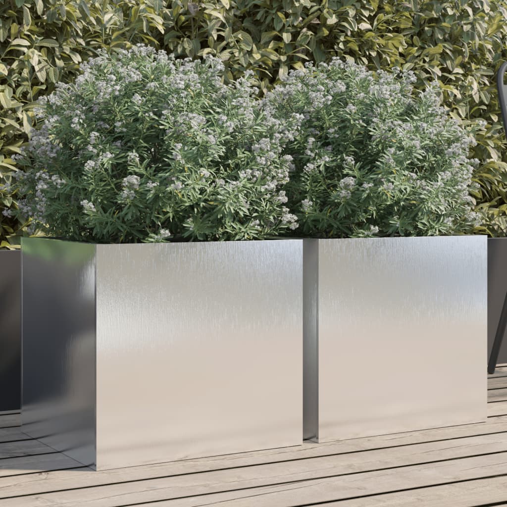 Plantekasser 2 stk sølv 42x40x39 cm rustfritt stål