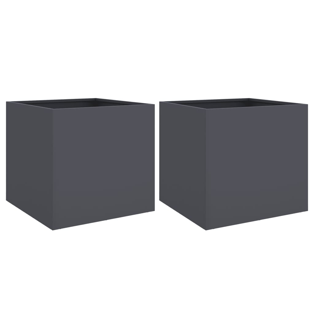 Plantekasser 2 stk antrasitt 49x47x46 cm stål