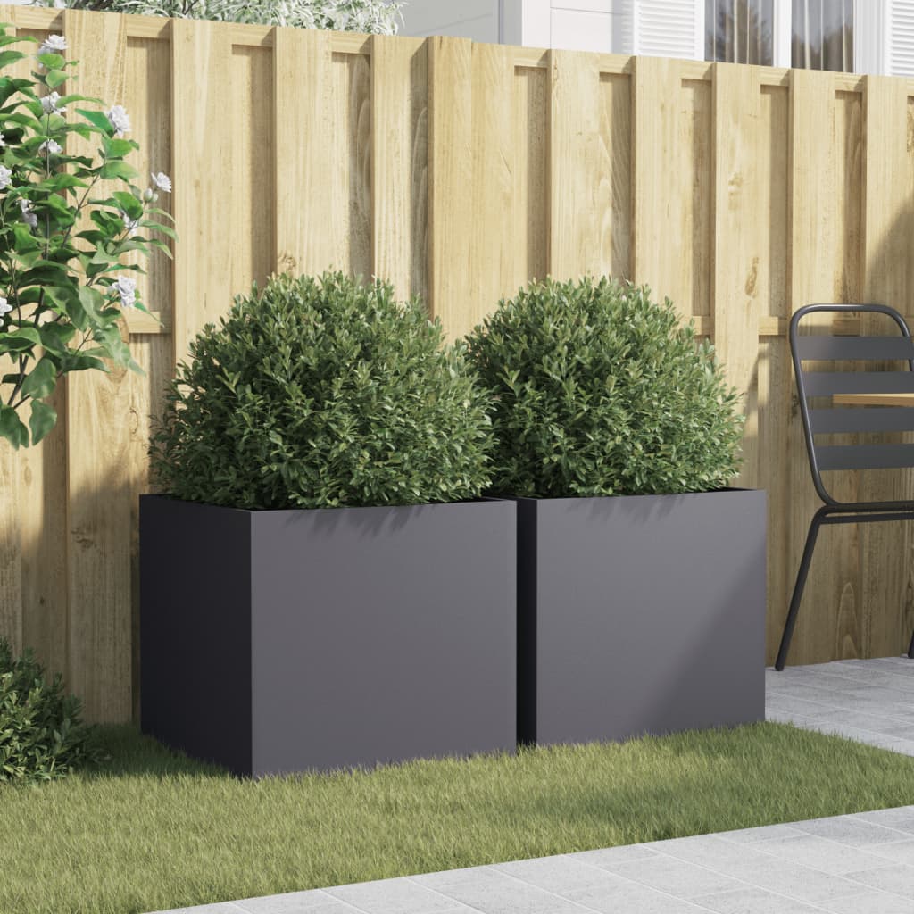 Plantekasser 2 stk antrasitt 49x47x46 cm stål