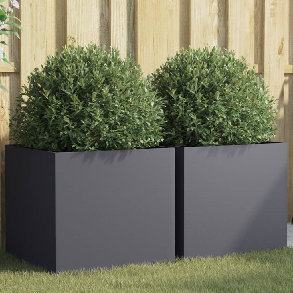 Plantekasser 2 stk antrasitt 49x47x46 cm stål