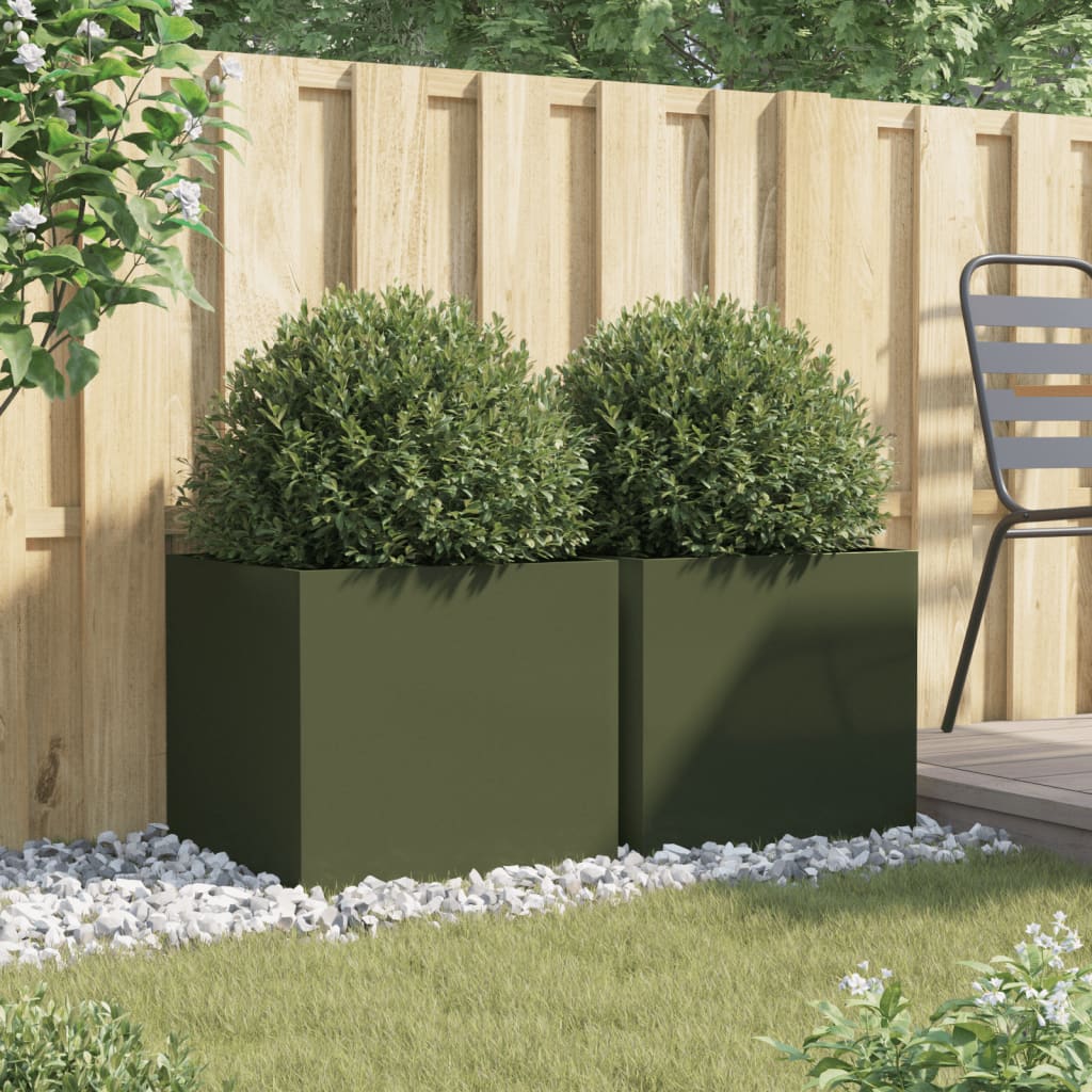 Plantekasser 2 stk olivengrønn 49x47x46 cm stål