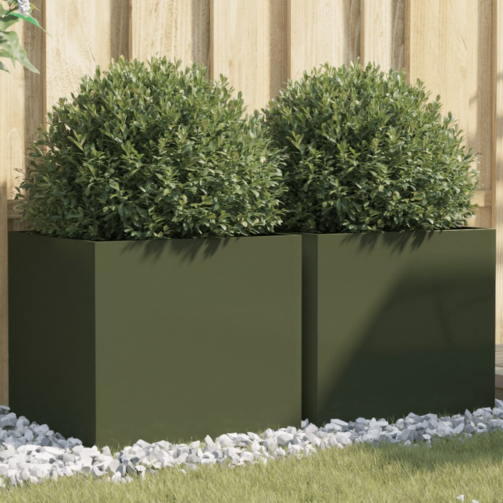 Plantekasser 2 stk olivengrønn 49x47x46 cm stål