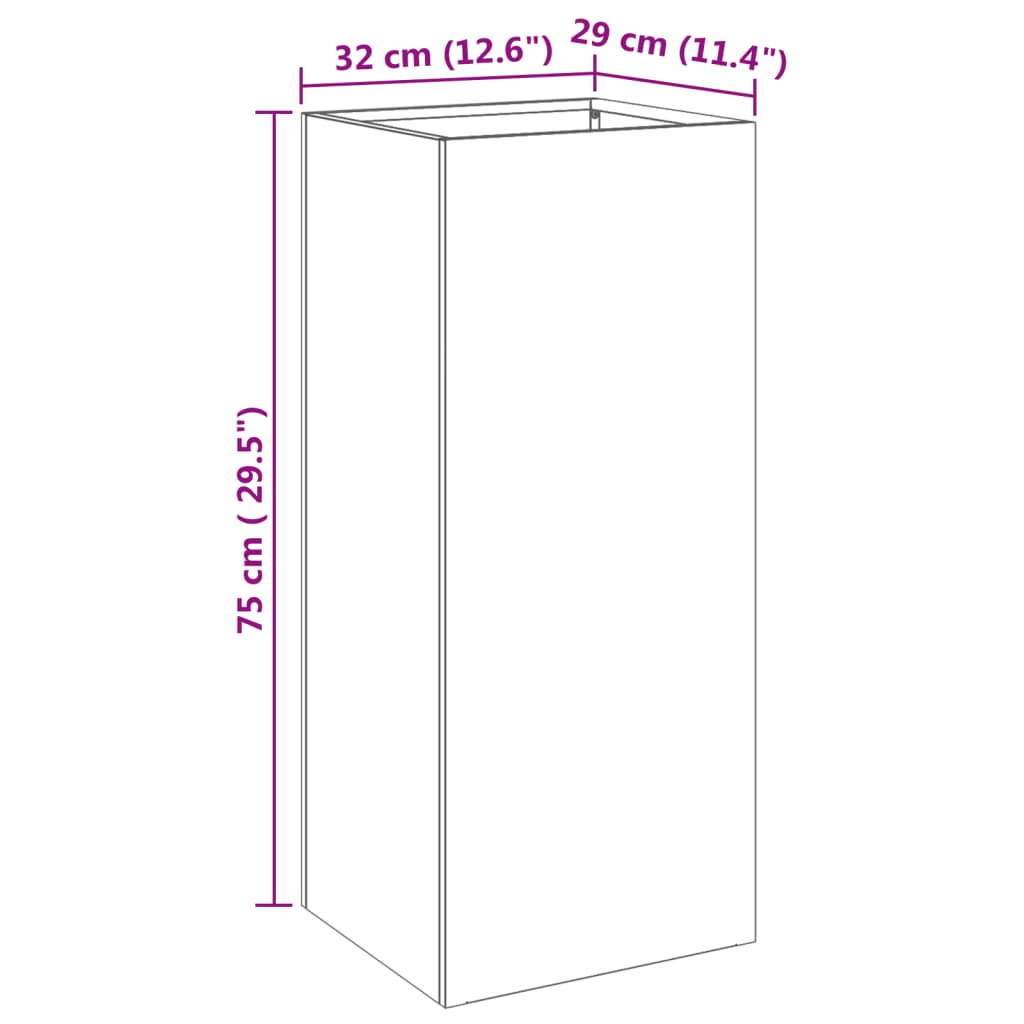 Plantekasse sølv 32x29x75 cm rustfritt stål