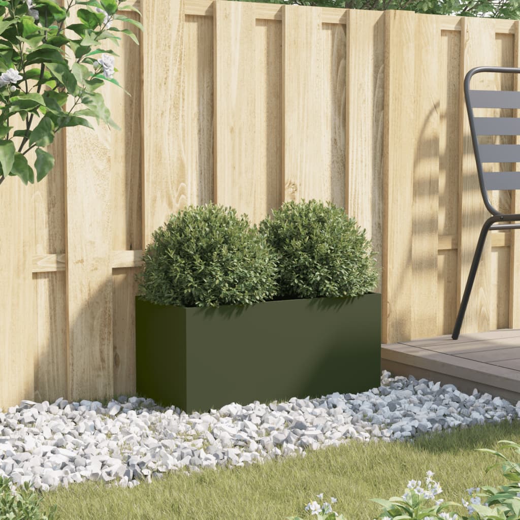 Plantekasse olivengrønn 62x30x29 cm stål