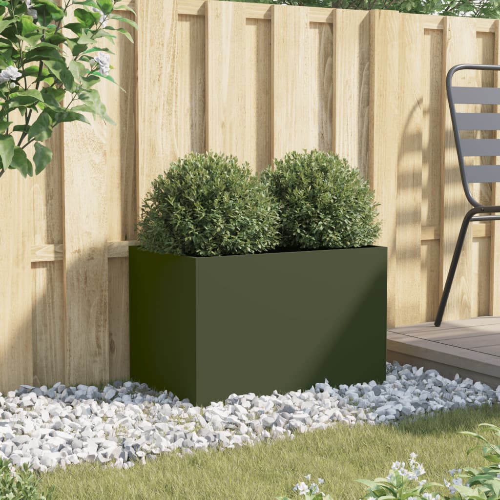 Plantekasse olivengrønn 62x40x39 cm stål