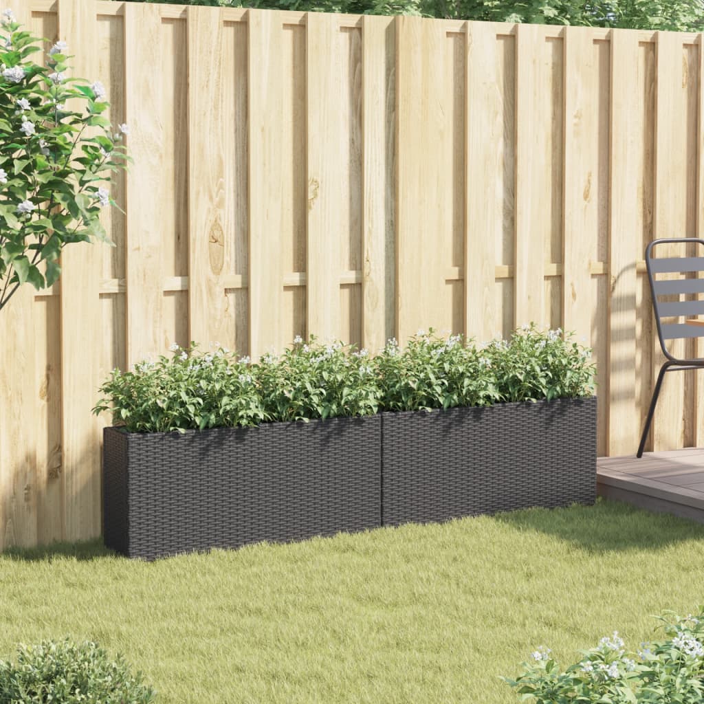 Plantekasser med 2 potter 2 stk svart 90x20x40 cm polyrotting