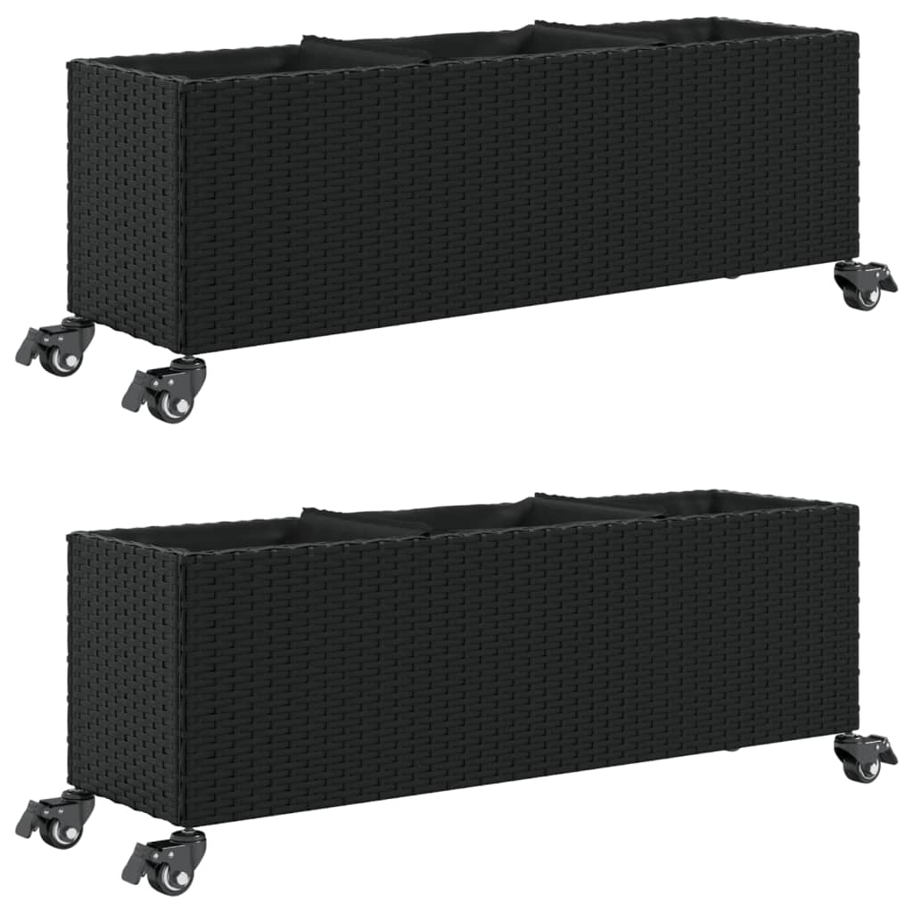 Plantekasser med hjul 2 stk svart 107x32x38 cm polyrotting