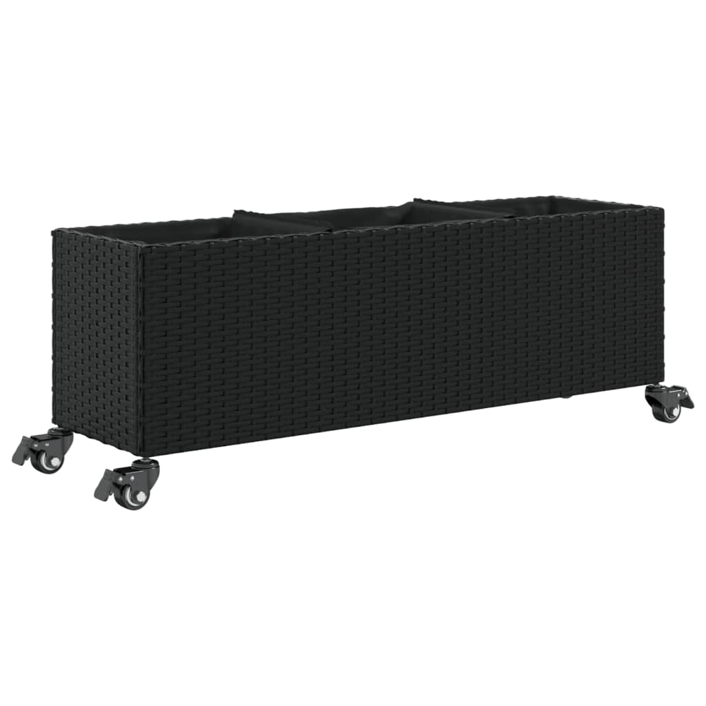 Plantekasser med hjul 2 stk svart 107x32x38 cm polyrotting
