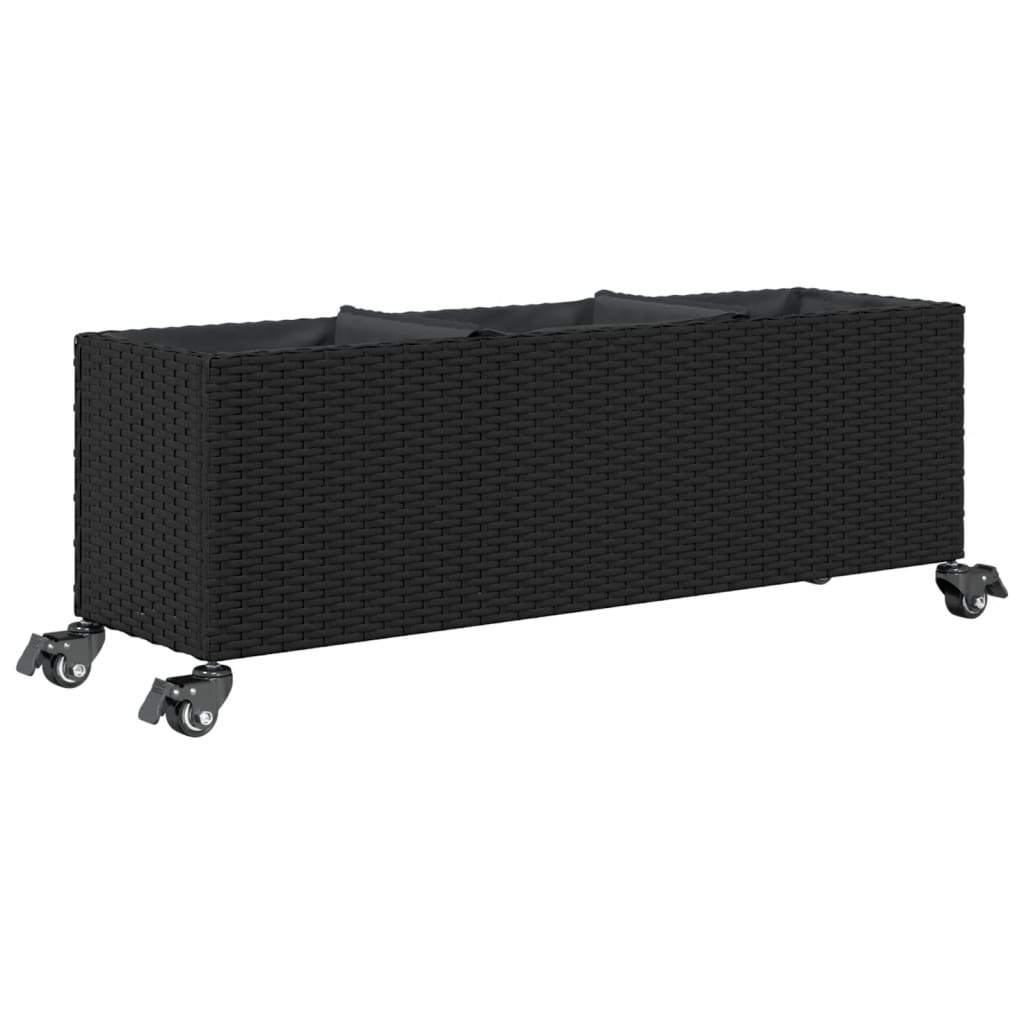Plantekasser med hjul 2 stk svart 107x32x38 cm polyrotting