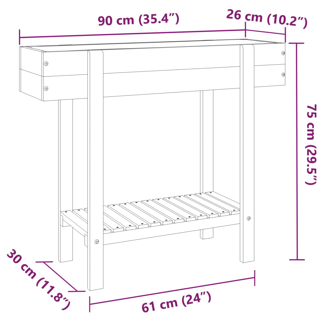 Høybed 90x30x75 cm heltre akasie