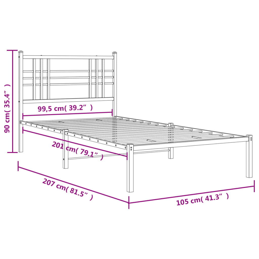 Sengeramme i metall med hodegavl svart 100x200 cm