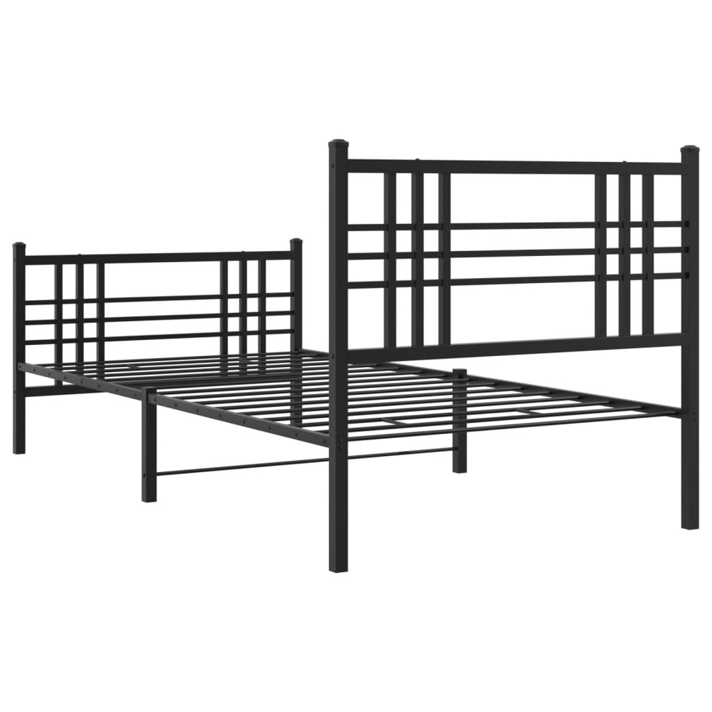 Sengeramme i metall med hode- og fotgavl svart 100x190 cm