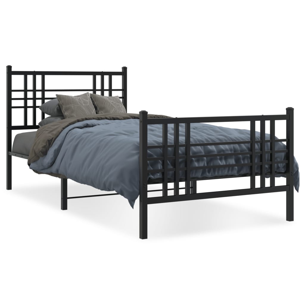 Sengeramme i metall med hode- og fotgavl svart 100x190 cm