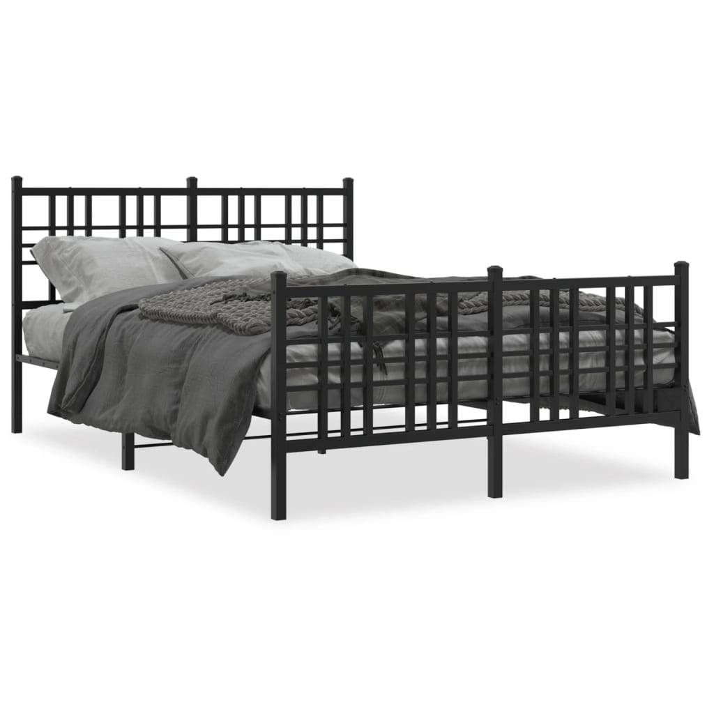 Sengeramme i metall med hode- og fotgavl svart 120x190 cm