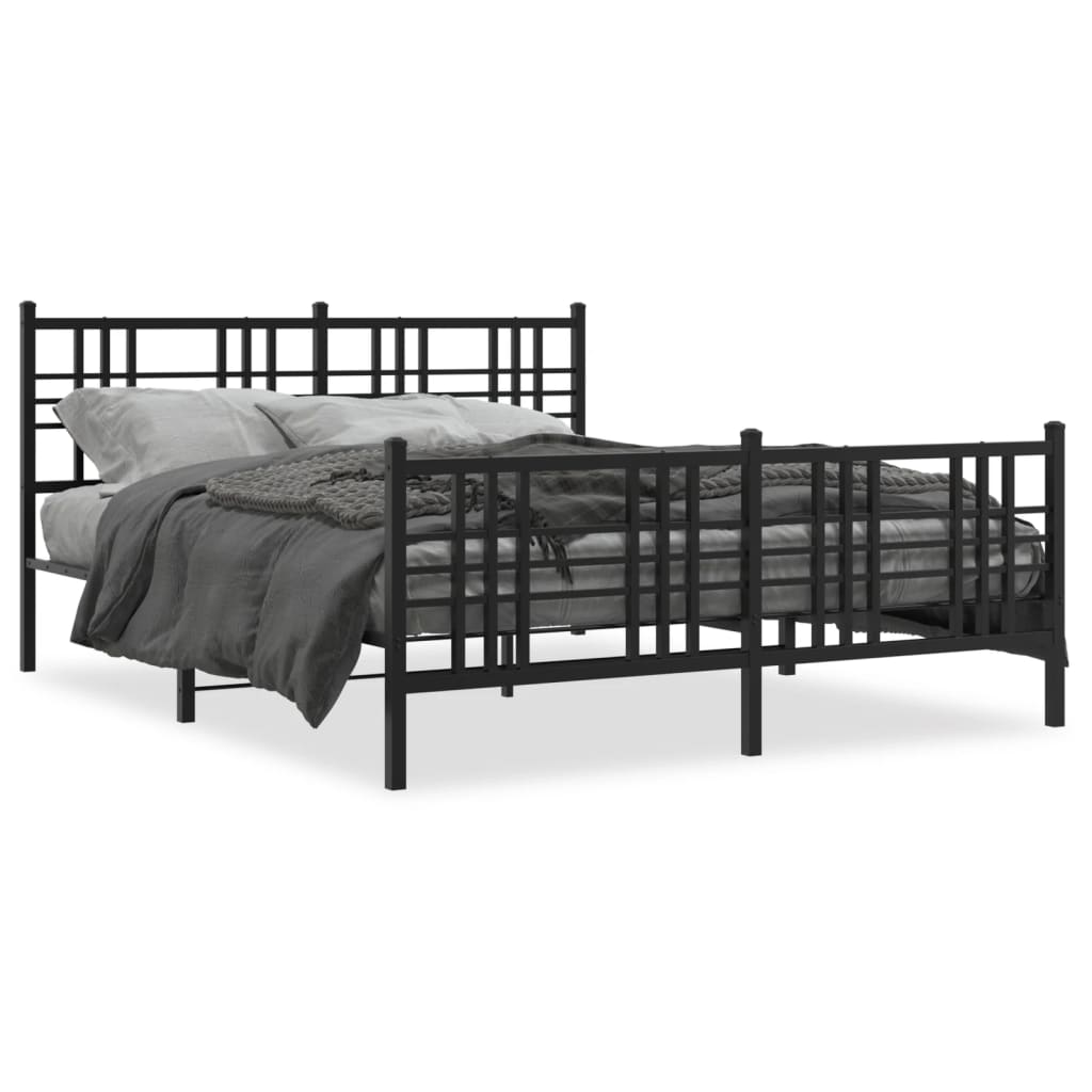 Sengeramme i metall med hode- og fotgavl svart 150x200 cm