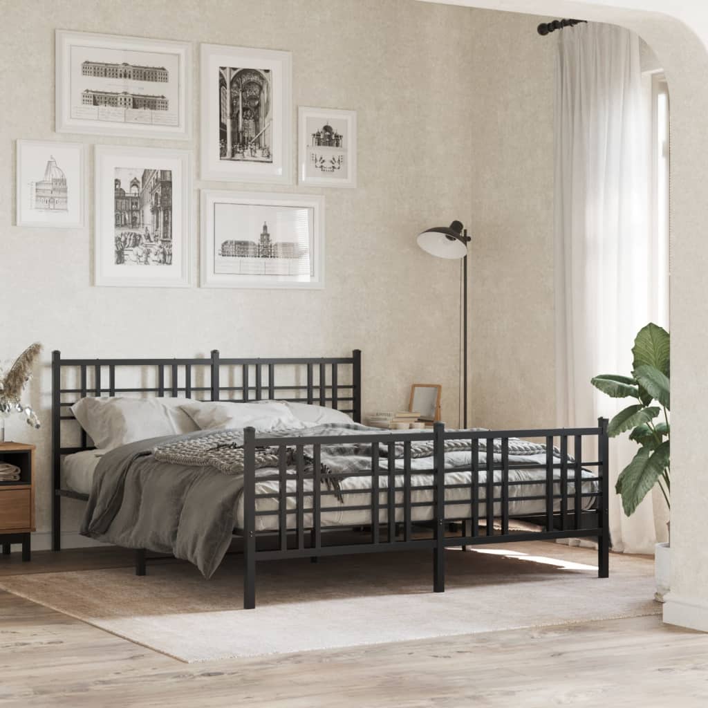 Sengeramme i metall med hode- og fotgavl svart 150x200 cm