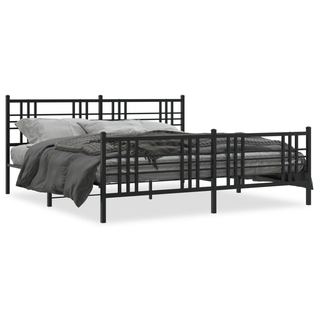 Sengeramme i metall med hode- og fotgavl svart 193x203 cm