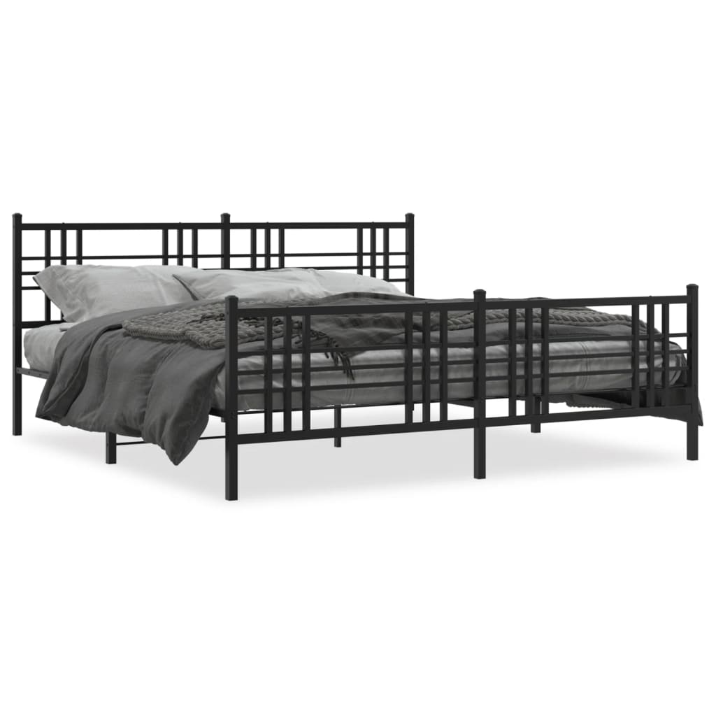 Sengeramme i metall med hode- og fotgavl svart 200x200 cm vidaXL