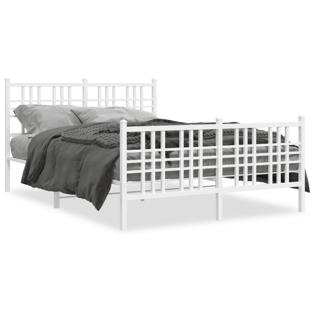Sengeramme i metall med hode- og fotgavl hvit 140x200 cm