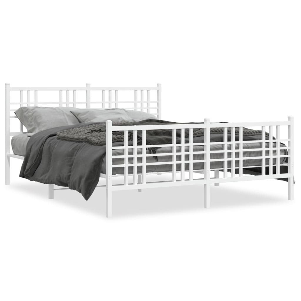 Sengeramme i metall med hode- og fotgavl hvit 150x200 cm