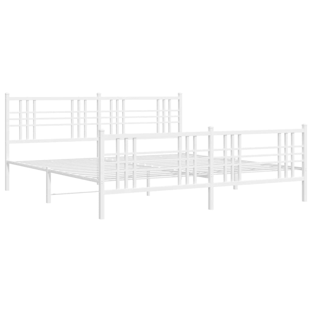 Sengeramme i metall med hode- og fotgavl hvit 200x200 cm