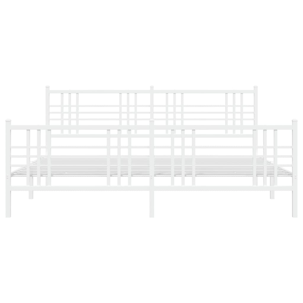 Sengeramme i metall med hode- og fotgavl hvit 200x200 cm