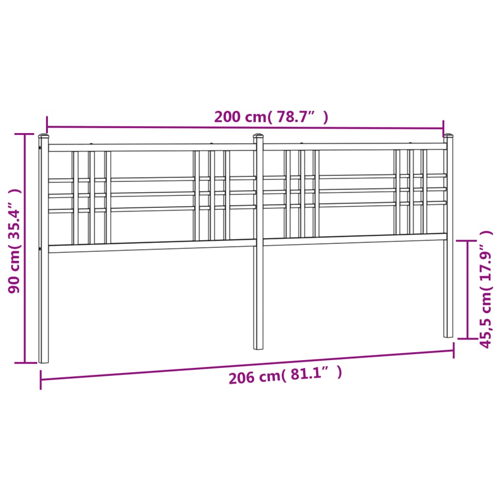 Utskiftbar sengegavl i metall hvit 200 cm