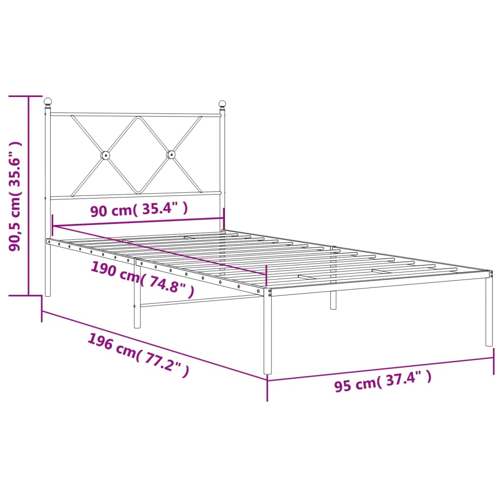 Sengeramme i metall med hodegavl svart 90x190 cm