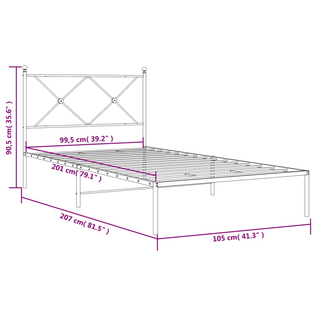 Sengeramme i metall med hodegavl svart 100x200 cm