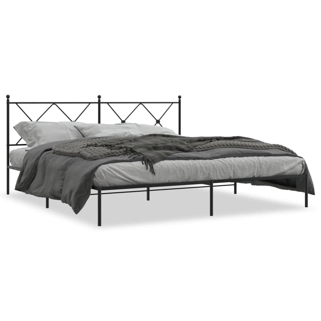 Sengeramme i metall med sengegavl svart 183x213 cm