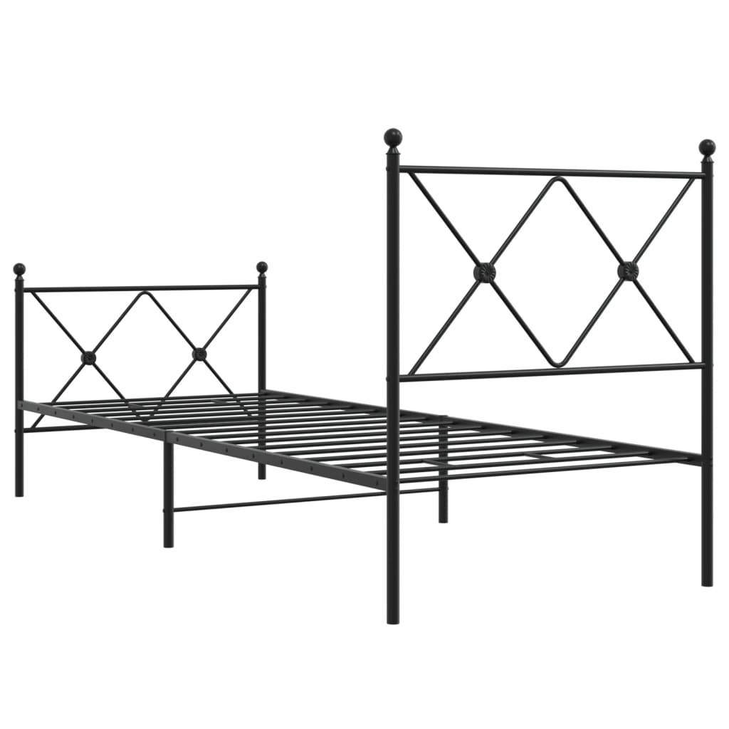 Sengeramme i metall med hode- og fotgavl svart 75x190 cm