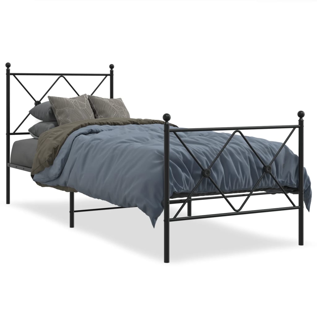 Sengeramme i metall med hode- og fotgavl svart 75x190 cm