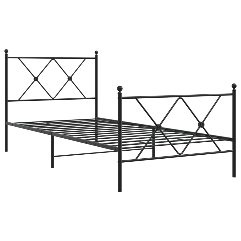 Sengeramme i metall med hode- og fotgavl svart 90x200 cm