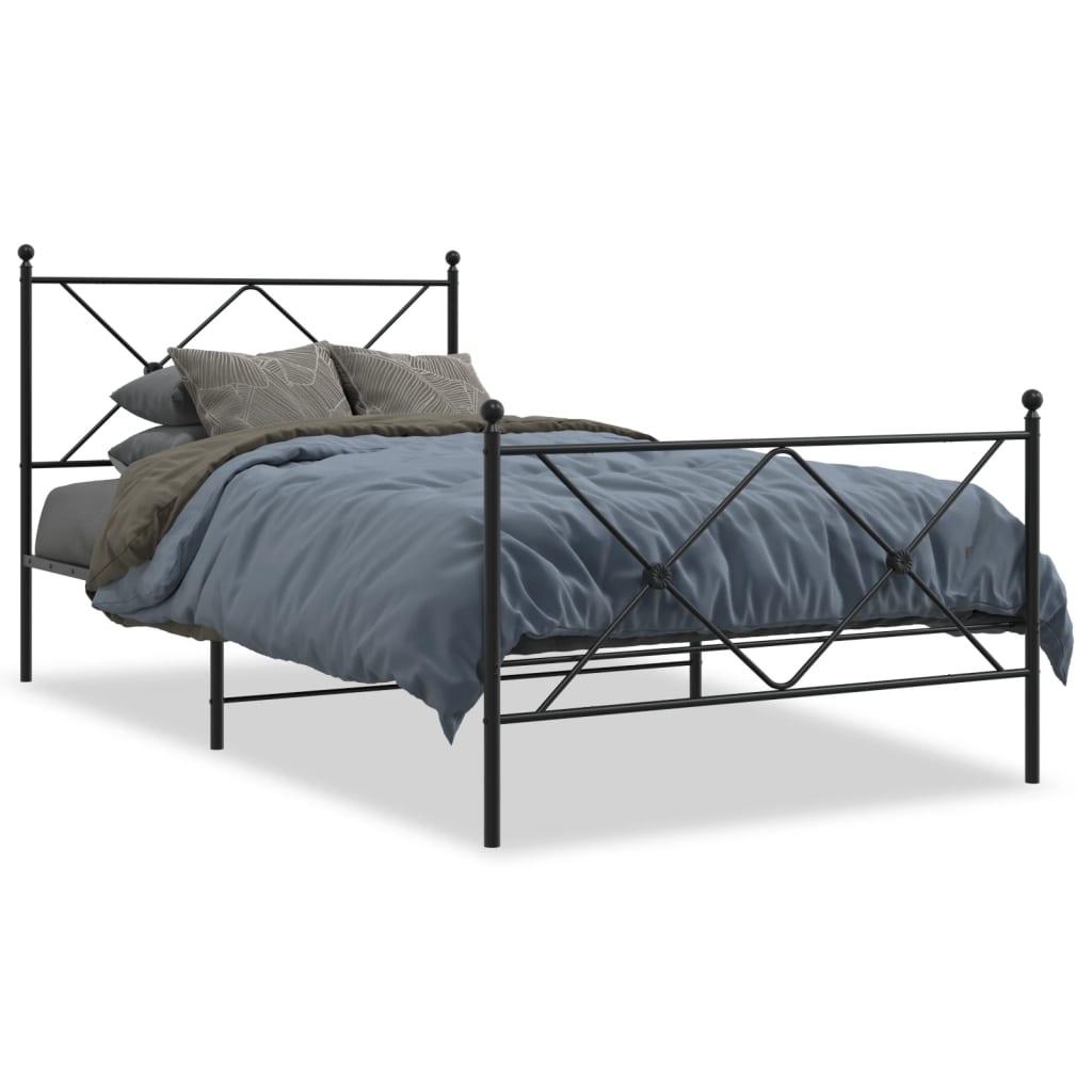 Sengeramme i metall med hode- og fotgavl svart 100x200 cm