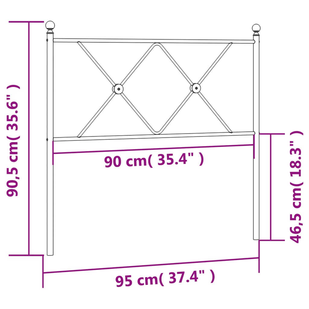 Utskiftbar sengegavl i metall svart 90 cm